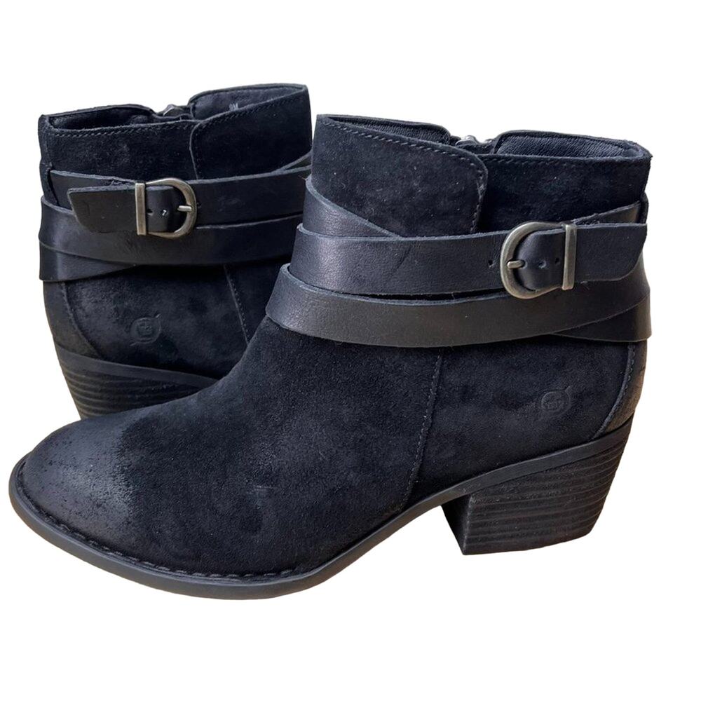 Born Ankle Booties Womens 9M Payton Brown Suede Buckle Side Zip